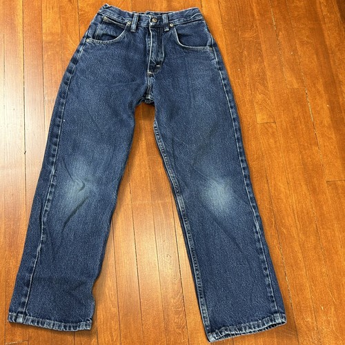 Wrangler Boys 14 Slim Denim Straight Leg Blue Jeans Adjustable Waist Western - Picture 2 of 6