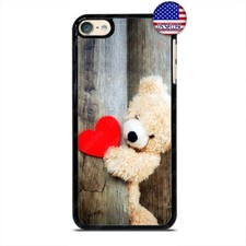 iPod Touch 7 6 5 4 Slim Hard Rubber Case Cover Heart Cute Teddy Bear Phone