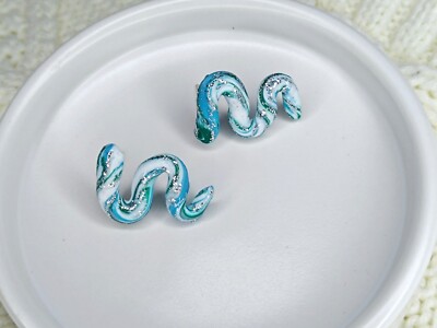 Polymer Ohrringe/-stecker Weiß Blau, Schlange Glitz Modeschmuck Geschenkidee DIY