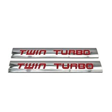 2x Chrome Metal Silverred Twin Turbo Logo Car Embelm Sport Premium Racing Decal 2x Chrome Metal Silverred Twin Turbo Logo Car Embelm Sport Premium Racing Decal