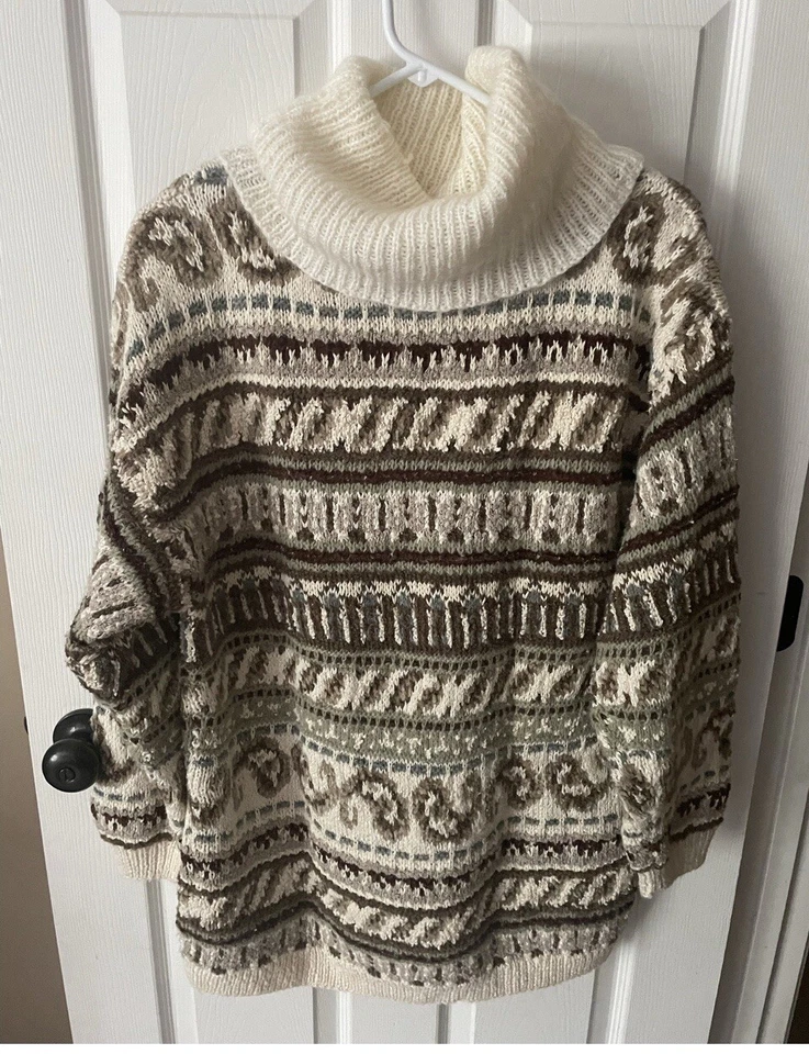 Suéter Neutro Cuello Alto Mezcla Lana Tejido a Mano Liz Claiborne De Colección Raro Talla L Foto 3 de 4
