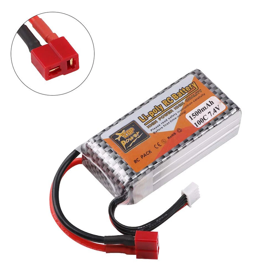 Batería LiPo 100C de 7,4 V 1500 mAh con enchufe en T para coche de radiocontrol avión dron camión Foto 2 de 4