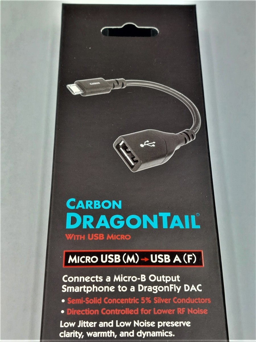 AudioQuest DragonTail Adaptateur USB A Vers USB C Carbone - Conducteurs Argent 5%, Réduction Bruit RF, Pour Android Vers DAC Externe DragonFly