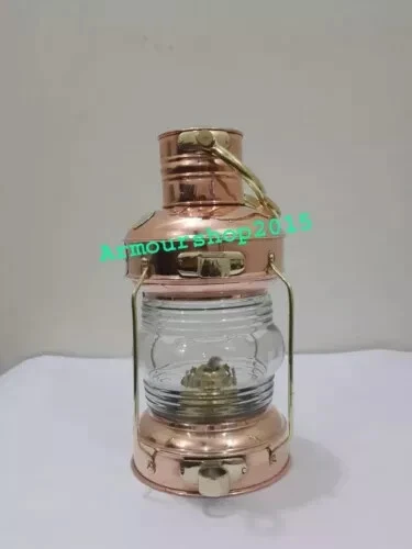 14" Nautical Maritime Ship Lantern Boat Light Brass & Copper Anchor Oil Lamp - Image 4 of 4