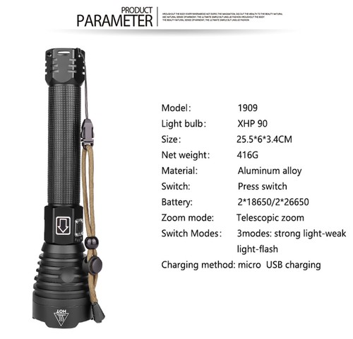Super Bright xhp90 xhp50 LED Tactical Flashlight Rechargeable Powerful Torch Lot - Picture 14 of 26