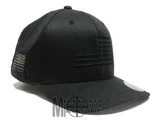 Flexfit Brushed Cap Hat Black W/ Black American Flag Tactical Operator Military