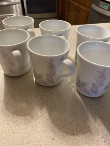 Six Corning Corelle Veranda Coffee Mugs Cup - Wild Roses Flowers Green Leaves