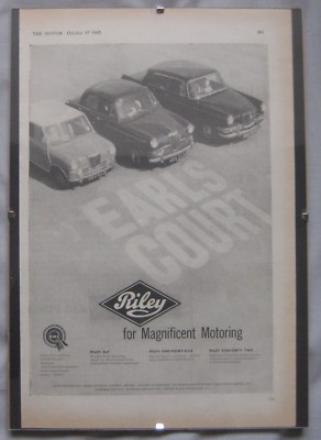 1962 Riley Elf, One-Point-Five & 4/Seventy Two original gerahmte Werbung