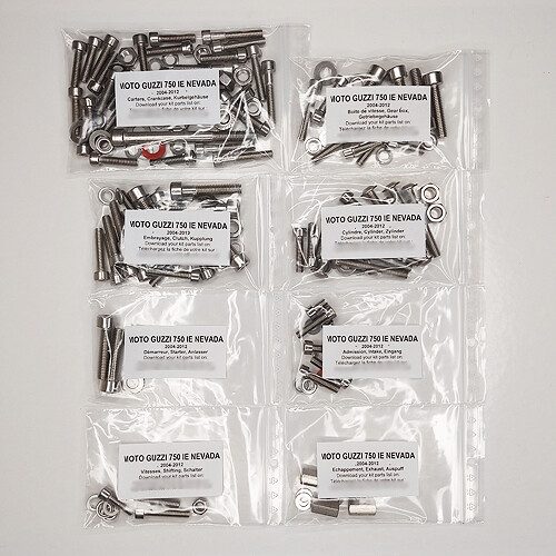 Kit visserie moteur Moto Guzzi Nevada 750 anti rouille pour rénovation carter 2004-2012