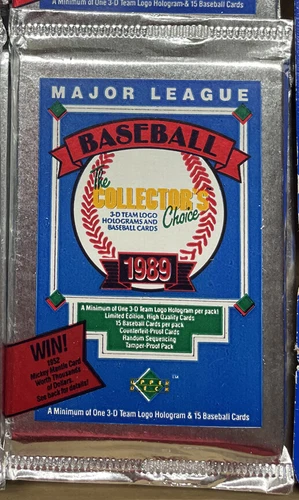 1989 UPPER DECK BASEBALL FOIL PACK NEW OLD STOCK CARDS 1 15 CARD PACK LOW SERIES