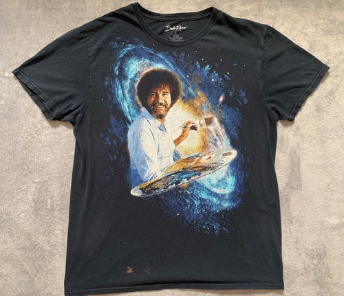 Bob Ross Men's Graphic T Shirt Size Large Black Galaxy Painting Short Sleeve