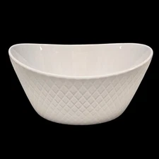 Over and Back What A Dish Stoneware Waffle Diamond White Serving Bowl MINT!