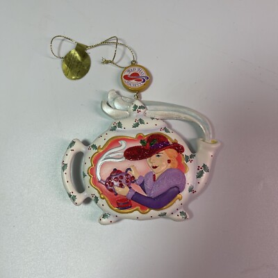 Danbury Mint RED HAT SOCIETY Glitter Teapot Christmas Ornament High Tea New O1