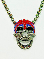 Vintage 90s Skull Necklace Butler an Wilson Crystal Union Jack Goth Whimsy Retro