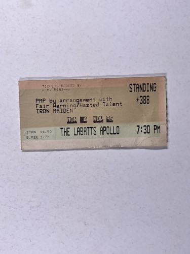 Iron Maiden Ticket Steve Harris Blaze Bayley Original The Labatts Apollo 1995