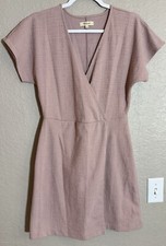 MADEWELL FADED MAUVE CROSS-FRONT FLUTTER-SLEEVE FIT & FLARE MINI DRESS Sz S