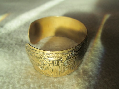 ANTIQUE STAMPED BRASS 1934 OPEN CUFF "1" BRACELETE RARE CHICAGO ORIGINAL 1833 - Picture 7 of 9