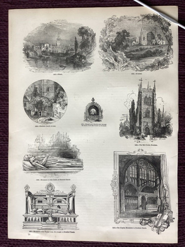 Bristol, Evesham, Bengeworth Church, etc.Antique Engraving,Original
