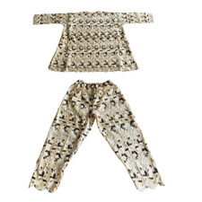 Nigerian African Gold Floral Handmade Traditional Two Piece Top and Pant Set