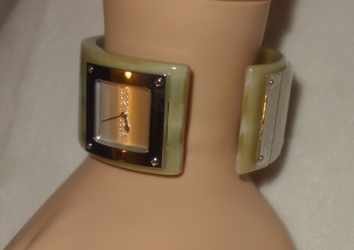 ROBERTO CAVALLI Green Resin Silver Tone Accent Cuff Bracelet Watch NEW - Picture 4 of 5