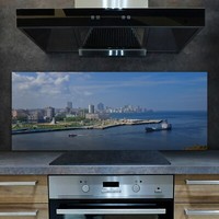 Glass Kitchen Splashback Tile Stove Panel Large Ship Havana Bay 125x50