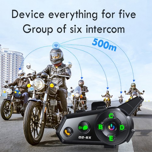 2X Bluetooth Motorcycle Helmet Intercom 500m 6-Way Rider Live Intercom Headset - Picture 6 of 17