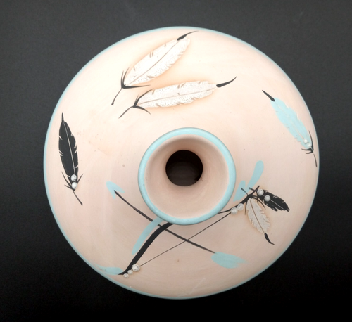 Native American Hand-Made Art Pottery Vase Signed Alex's Studio Three Feathers - Picture 3 of 11