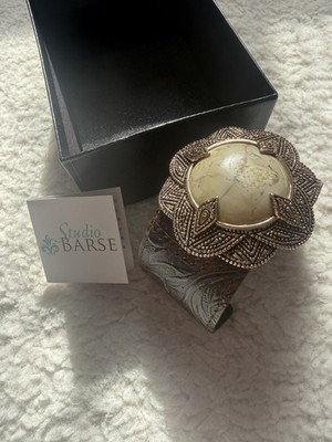Studio Barse Adjustable African Opal Bronze Brown Western Tooled Leather Cuff