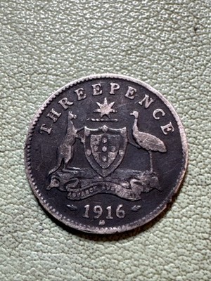 Australia 1916-M .925 Silver 3 Three Pence Kangaroo animal Moorhen Very Fine