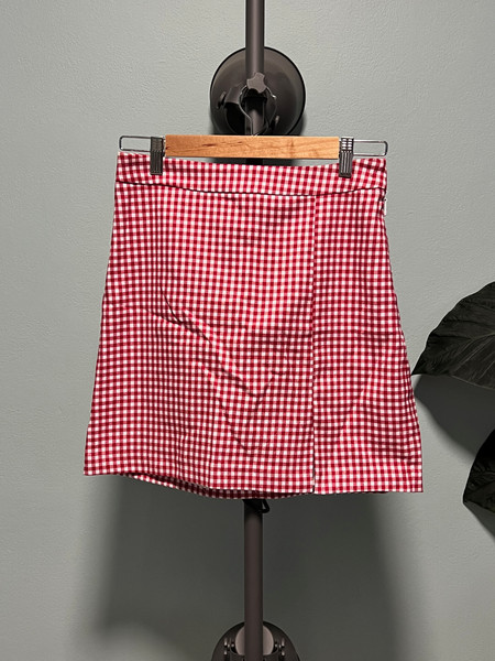 New Look Red White Gingham A-Line Mini Skirt Invisible Zip AU10 EUC