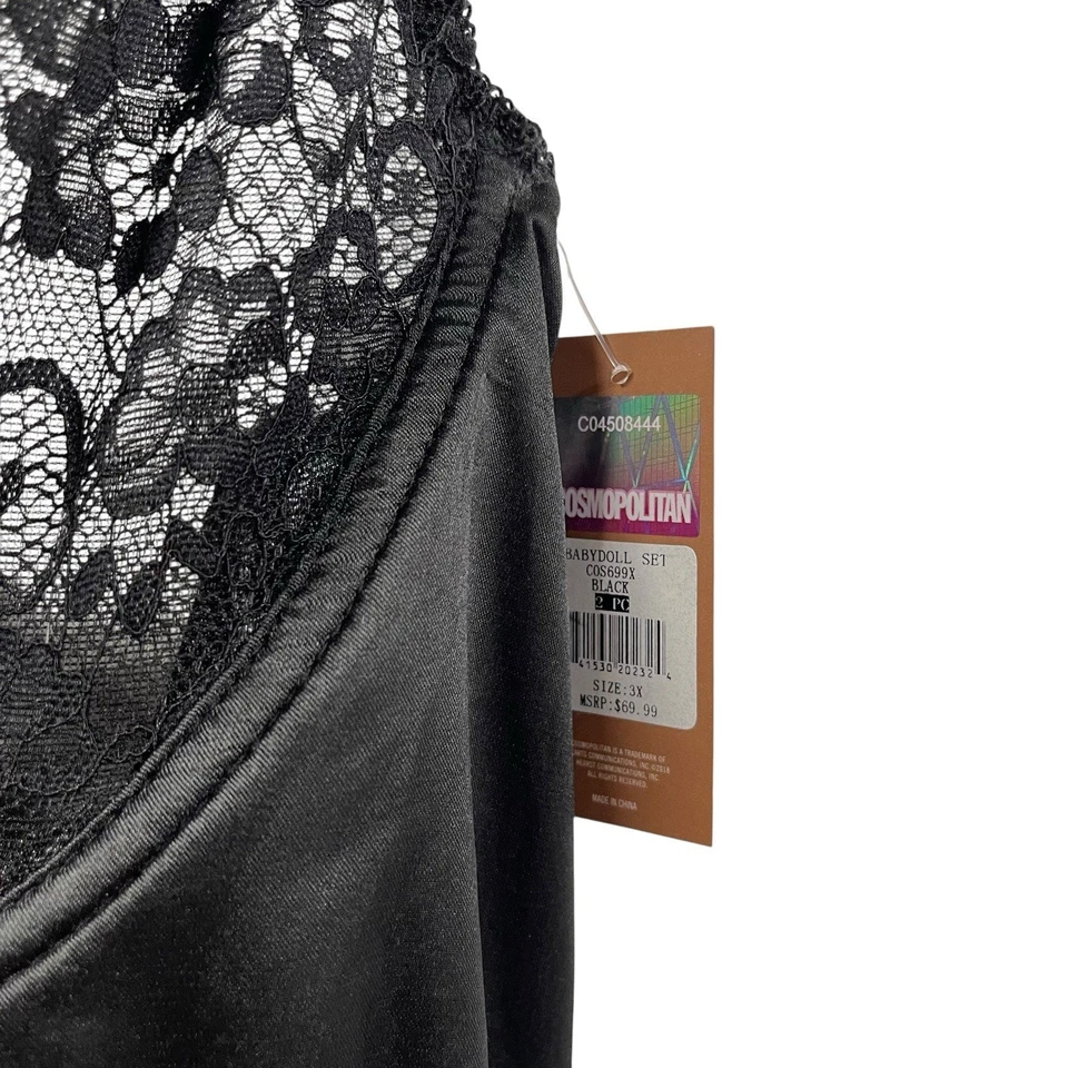 Conjunto de lencería Cosmopolitan Babydoll negro 3X nuevo con etiquetas semi transparente talla grande Foto 3 de 4