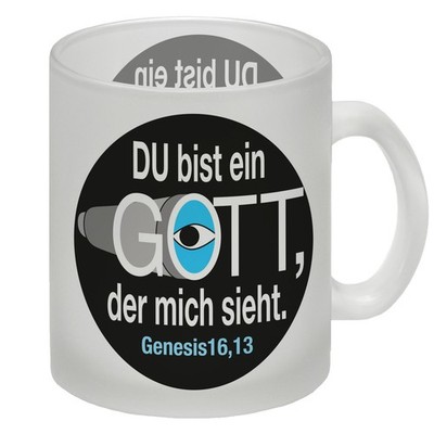 Du bist ein Gott, der mich sieht. Glas Tasse mit Bibel Zitat in schwarz