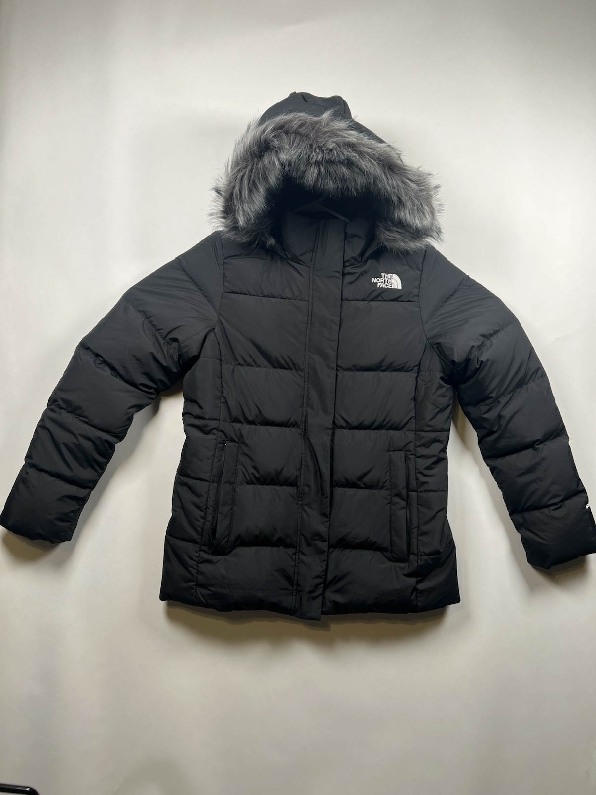 North Face Womens Gotham Jacket Large Black 550 Down Puffer with Faux Fur Hood