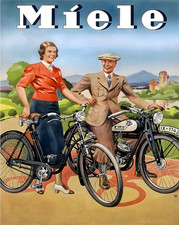 Affiche art v�lo Miele couple r�tro moto allemande - 12X16/16X20/18X24/24X36