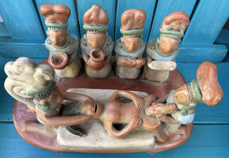 terra-cotta 11 3/4" CEREMONIAL WOMAN BIRTHING BABY aztec mayan inca mexico PERU