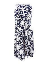 Lauren by Ralph Lauren Women's Floral-Print Fit & Flare Dress (6, Navy/Cream)