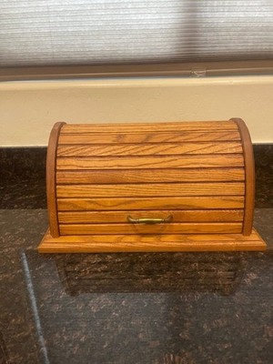 Vintage 1986 Solid Oak Roll-Top bread box