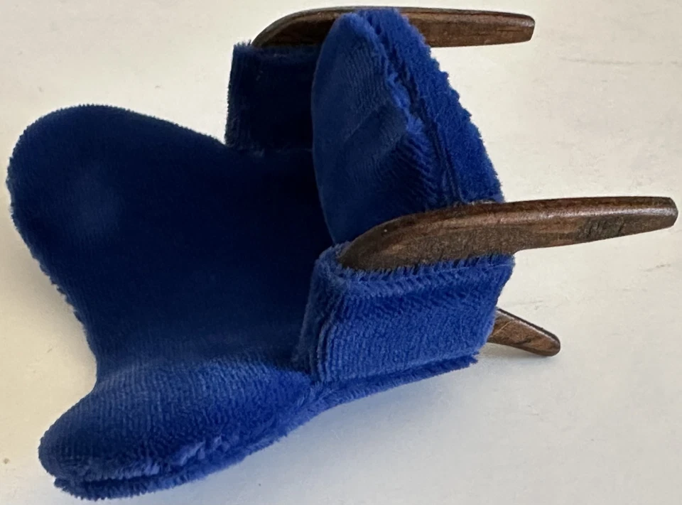 Vintage Velvet Dollhouse Wing Chair & Footstool + Sonia Messer Wood Side Tables - Image 4 of 4