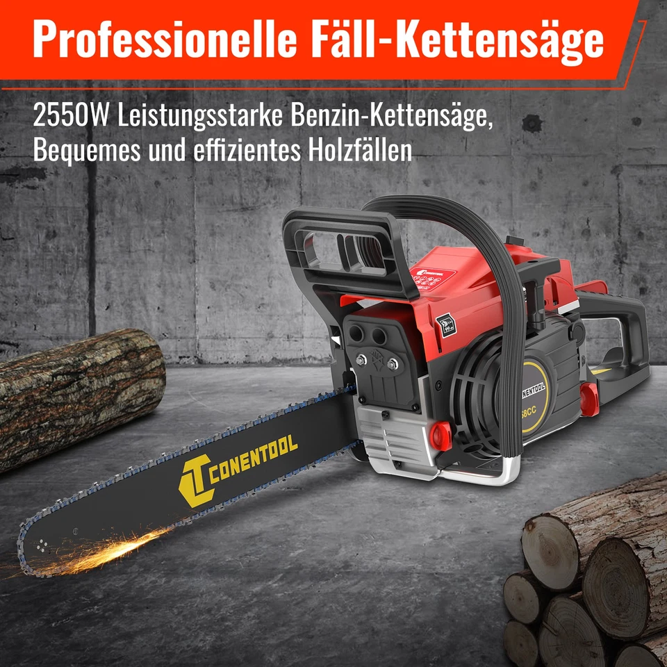 20"Benzin Kettensäge 58CC Motorsäge Kettensäge Säge Set 22.5KW 2-Stroke mit 8PCS - Bild 3 von 4