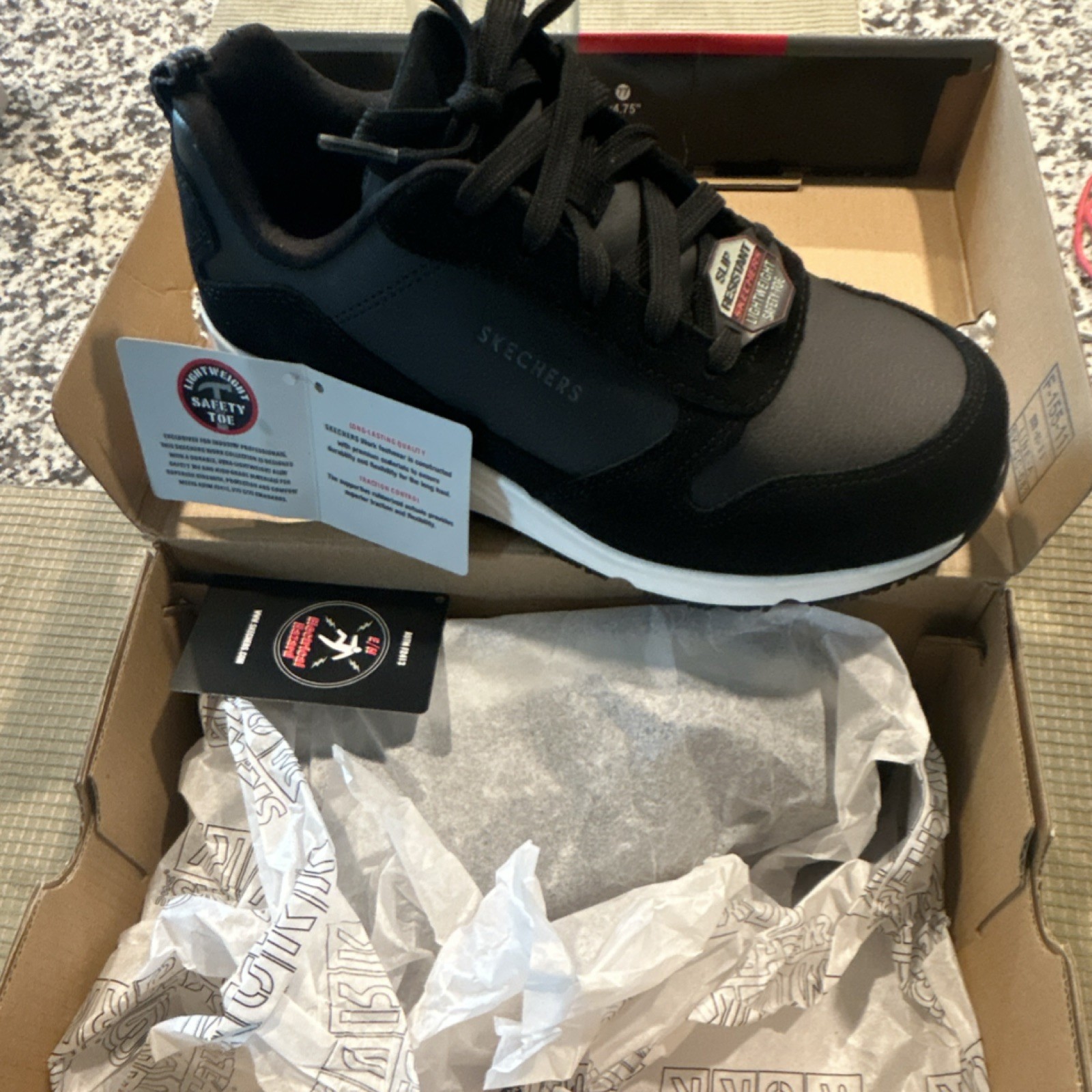SKECHERS Work Luna Black White Safety Toe Slip-Resistant Wide Fit Sneakers