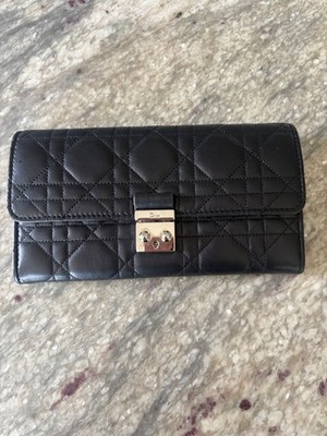 CHRISTIAN DIOR Cannage Wallet on Chain Black Lambskin Silver Authentic