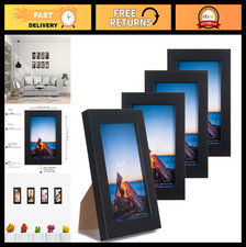 Set of 4 Black Wooden 6x4 Photo Frames - Freestanding & Wall Mountable Decor