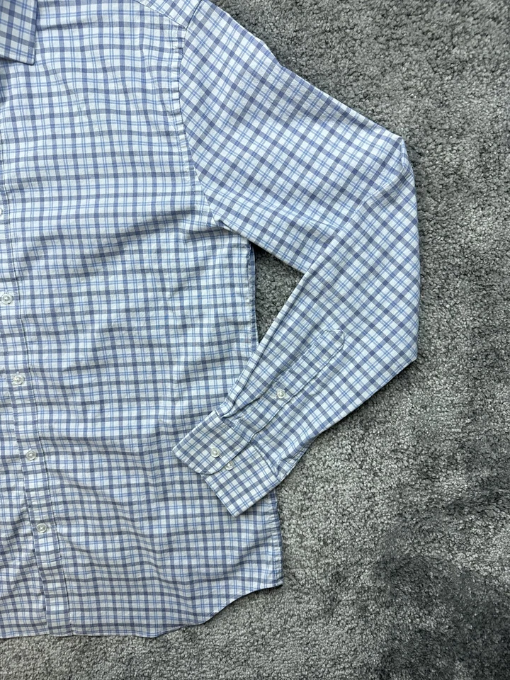 Camisa masculina Tommy Hilfiger 16 32/33 azul cinza xadrez elástica slim fit todas as estações - Imagem 2 de 4