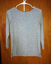 LOFT Solid Knit Scoop Neck Button Front Cardigan Sweater Long Sleeve Gray S