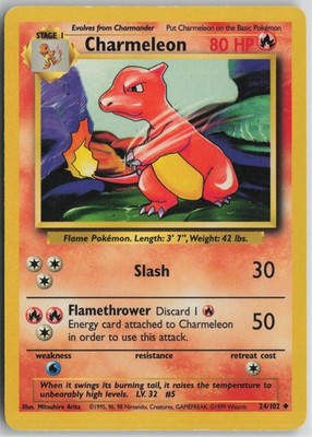 Charmeleon 24/102 Uncommon Base Set Unlimited Pokemon Moderately Played