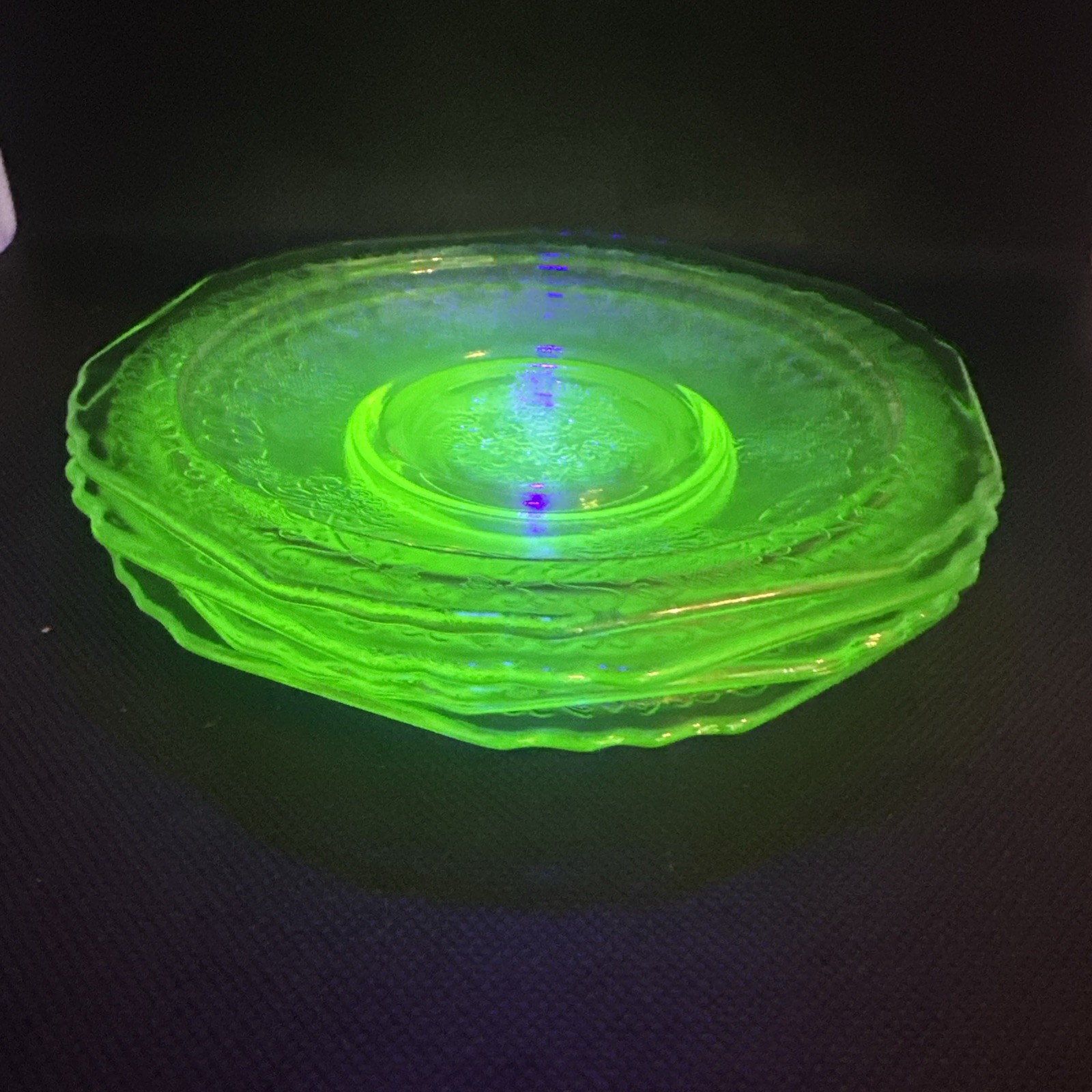 Uranium Green Vaseline Depression Glass Saucer Plates Vintage 5.5