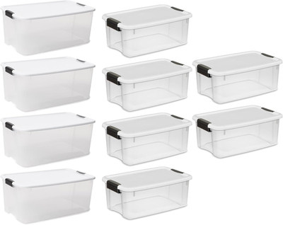 Durable Stackable Storage Containers - 4x116Qt & 6x18Qt with Latch Lids