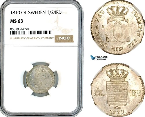 AL065, Sweden, Carl XIII, 1/24 Riksdaler 1810 OL, Stockholm Mint, NGC MS63