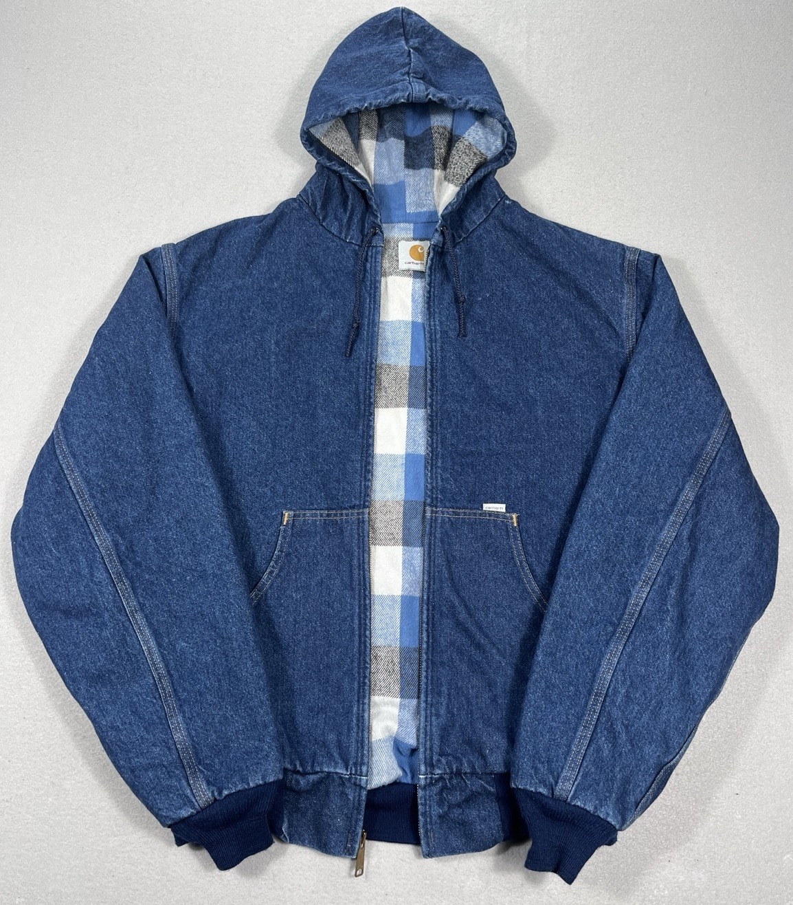 Vintage Carhartt JF858 Jacket Mens 2XL Denim Hooded Flannel Blanket Lined ASAP