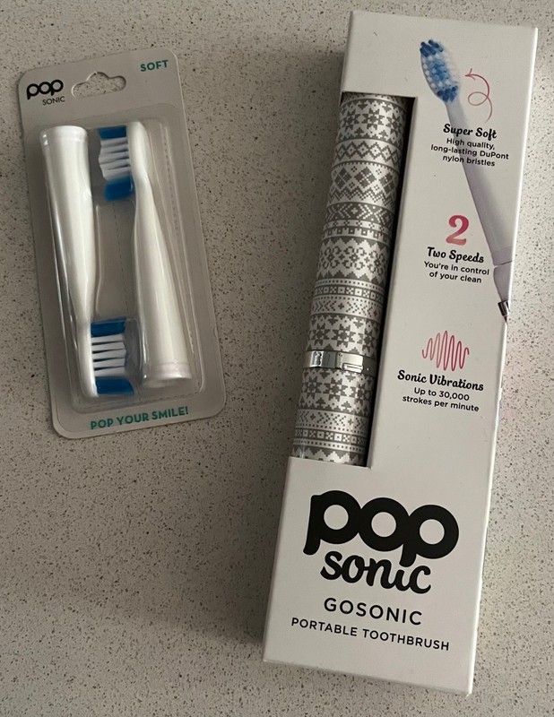 Pop Sonic Brand New GoSonic Portable Toothbrush + Two Replacement Brush Heads